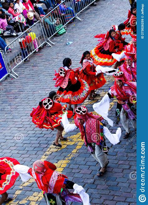 Men And Women Dancing In Parade Cusco Peru South America Editorial