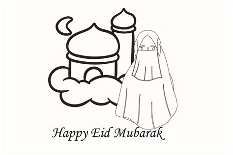 Happy Eid Mubarak - Coloring Page Graphic by dechagraphicstudio ...