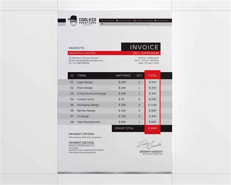 business invoice template ai