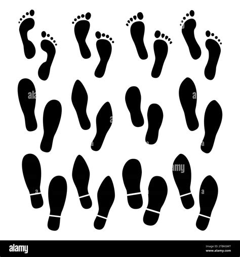 Footprints Human Shoes Silhouette Vector Set Isolated On White