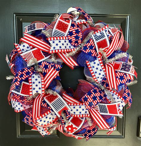 Patriotic Wreath Front Door Wreath Etsy Patriotic Wreath Memorial