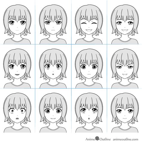 12 Anime Facial Expressions Chart & Drawing Tutorial - AnimeOutline