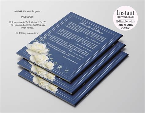 8 Page Elegant Navy Funeral Program Template Celebration Of Etsy