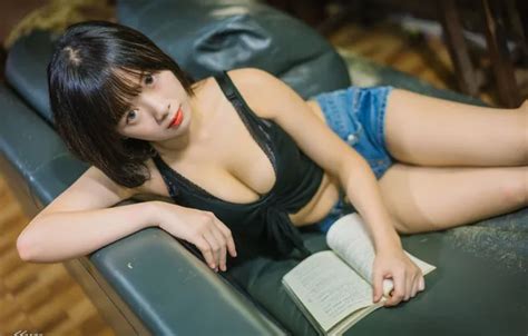 Wallpaper Look Pose Model Brunette Neckline Book Asian Beauty For Mobile And Desktop