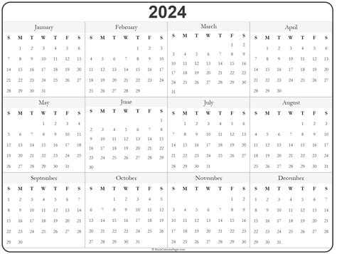 2023 2024 Calendar Printable Year At A Glance Calendar Etsy New Zealand