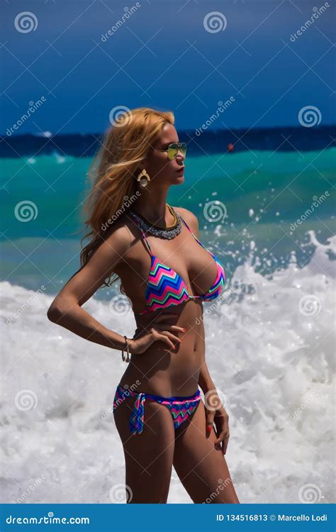 Beautiful And Blonde Model In Bikini Stock Image Image Of Bellissima Gown 134516813