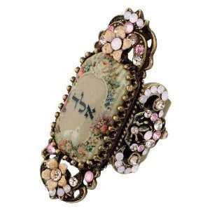 Michal Negrin Art Deco Style Adjustable Ring Enriched With Roses And