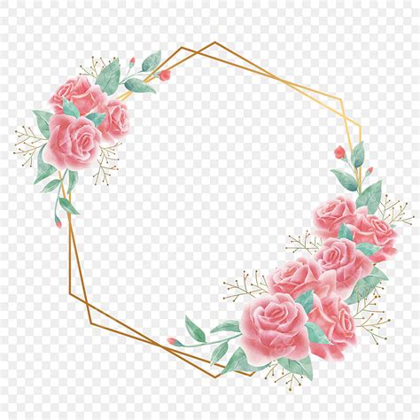 Gold Hexagon Border White Transparent Pink Flowers Hexagon Gold Floral