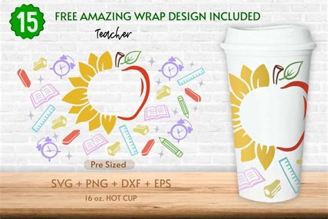 16oz Teacher Sunflower Starbucks Hot Cup Svg 2620697