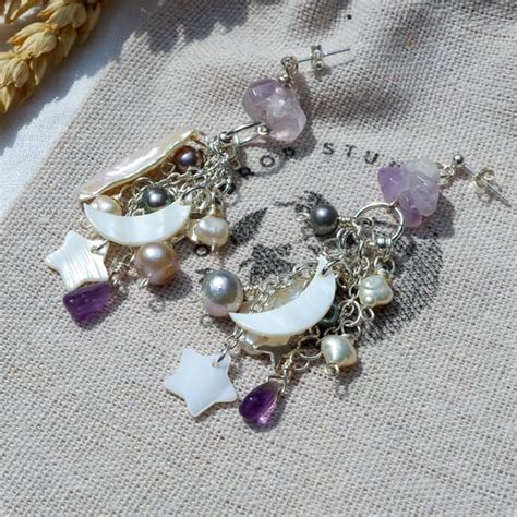 Pearl Earrings Amethyst Statement Celestial D Folksy