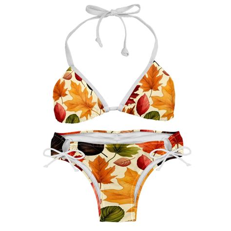Hanksgiving Leaves Detachable Sponge Adjustable Strap Bikini Set Two