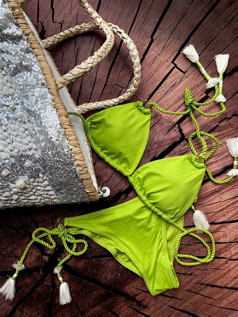 Triangle Bikini Macrame Pistachio By Milonga Bottom Size XL Top Size S