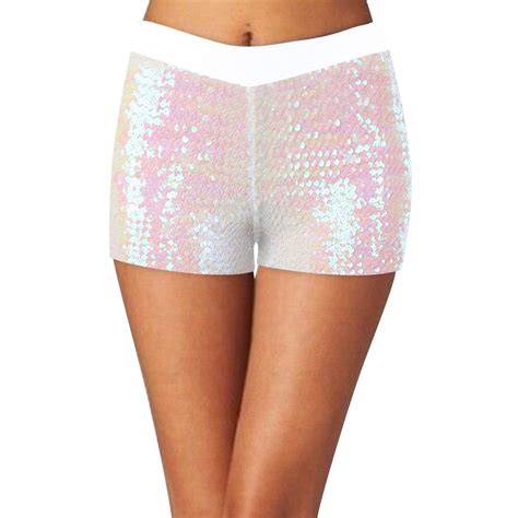 Fshinging Women S Shorts Summer Loose Casual Sequins Disco Hot Pants Shiny Glitter Jazz