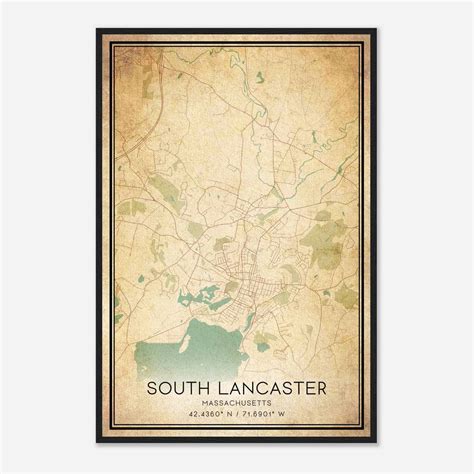 Vintage South Lancaster Massachusetts Map Poster, South Lancaster MA