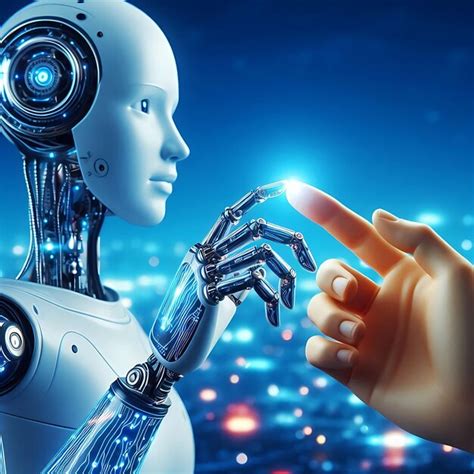 Robot hand making contact with human hand 3d rendering | Premium AI ...