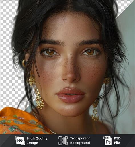 Premium PSD Transparent Background Psd Indian Brunette Model With Brown Eyes Small Nose Brown
