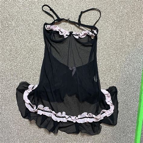 Black And Baby Pink Babydoll Neglige Lingerie Bra Depop