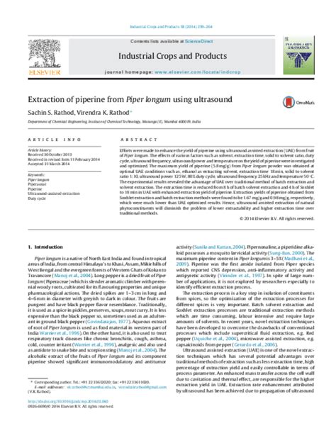 (PDF) Extraction of piperine from Piper longum using ultrasound ...