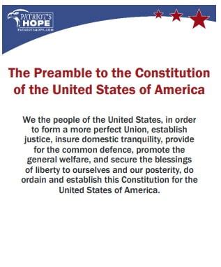 Preamble to the Constitution - Patriot's Hope