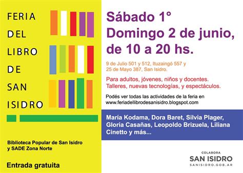 EDUCACIÓN y DOCENTES: Feria del Libro de San Isidro. Sábado 1º y