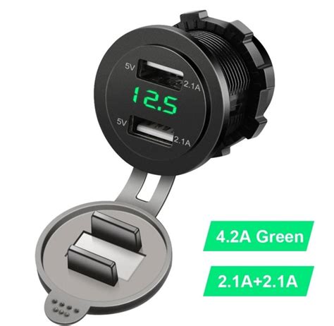 Розетка USB встраиваемая в авто 4.2А (2.1А+2.1А)+вольтметр 12V/24V с ...