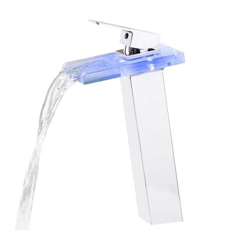 Tall Square Waterfall Faucet Hydropower Smart Led Luminous Hot Cold Color Changing Mixer Tap