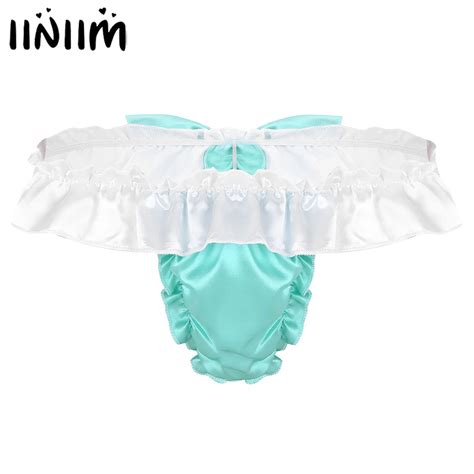 Mens Sissy Tanga Hombre Gay Panties Shiny Lingerie Ruffled Bowknot Jockstraps String Homme High