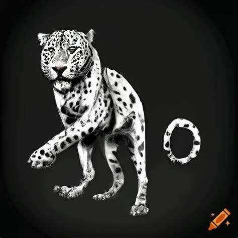 Jaguar Jumping Among Logs In Pencil Black And White With Shadows