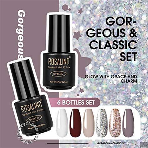 ROSALIND Fall Winter Gel Nail Polish Set Colors Snow White Nude Champagne Gold Glitter Popular