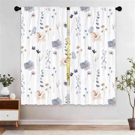 Laifzere Floral Curtains Blue Flower Boho Wildflower Window Curtains 42x63 Inch For