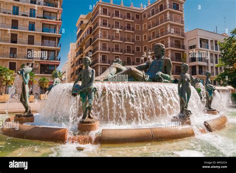 Valencia Spain A Fountain Neptune Surrounded By Eight Naked Women Allegoric