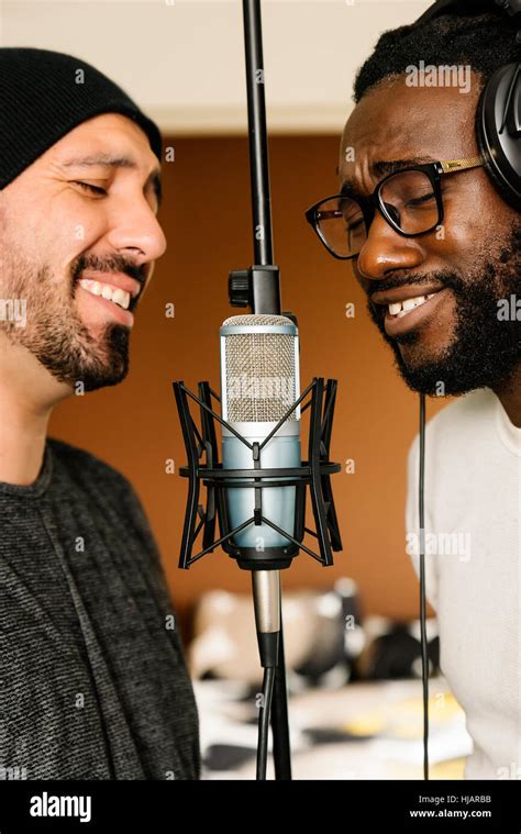 multiracial artists singing  musical studio stock photo alamy