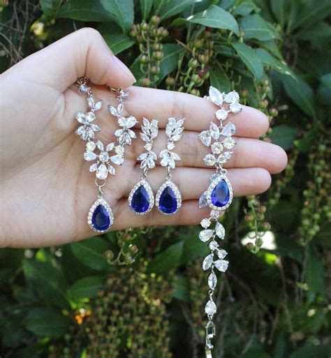 Royal Blue Bridal Jewelry Set Wedding Necklace Earrings Bracelet Set