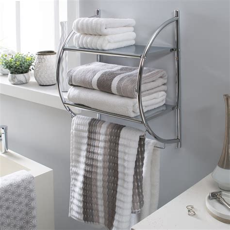 2 Tier Wall Mount Bathroom Shelf With Towel Bar Semis Online