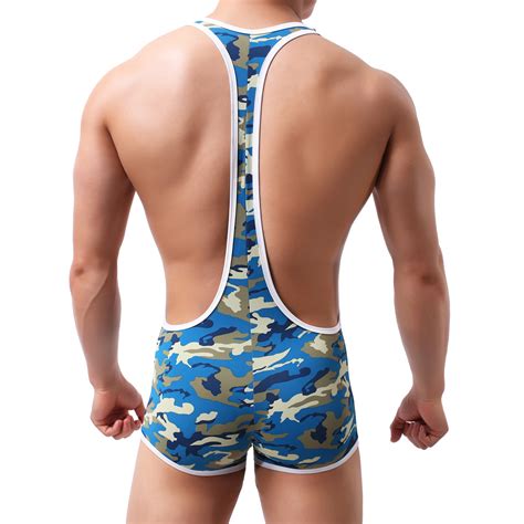 Mens Sexy Camouflage One Piece Leotard Underwear Gay Jumpsuits