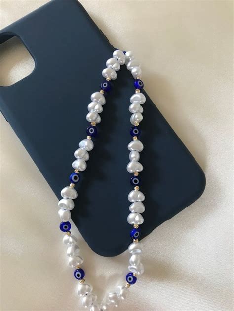 Evil Eye Phone Strap Pearl Beaded Phone Charm Y K Style Etsy Phone