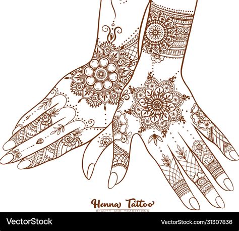 Hands with traditional indian henna tattoo Vector Image