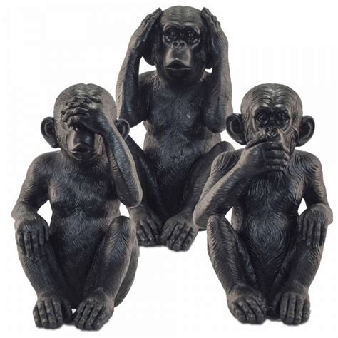 Set Singes De La Sagesse Xl Version Noire Hauteur Cm