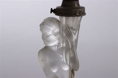 Art Deco Glass Table Lamp Of A Female Nude Holding A Torcher Lamp British C 1930