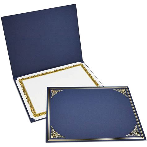 12 Pack Navy Blue Certificate Holders With Gold Foil Letter Sized