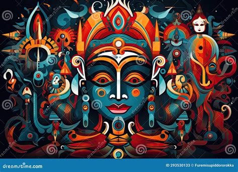 Indian Mythology Symbols and Deities in Abstract Style Abstract ...