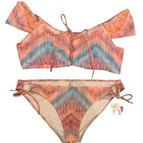 Raisins Swim Nwt Raisins Bikini Set Xl Juniors Off Shoulder Lace Front Bikini Top Bottoms