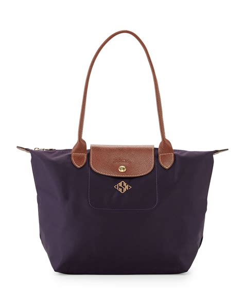 Longchamp Le Pliage Monogrammed Small Shoulder Tote Bag Bilberry