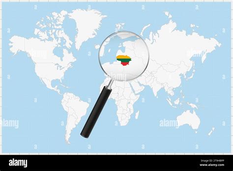 Magnifying Glass Showing A Map Of Lithuania On A World Map Lithuania