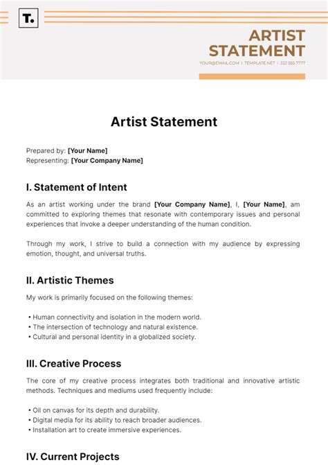 Free Artist Statement Template To Edit Online