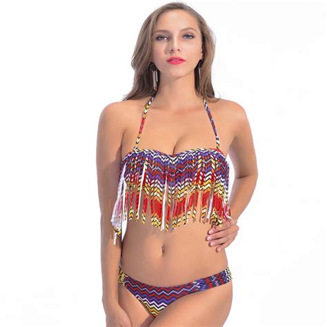 Sexy Tassel Bikinis Women Push Up Swimsuit Padded Bikini Set Swimwear