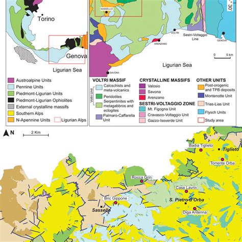 A Sketch Map Of The Western Alps B Geological Map Of The Voltri