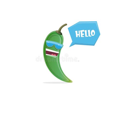 Vector Funny Cartoon Green Hot Chilli Pepper Character With Sunglasses Isolated On Azure