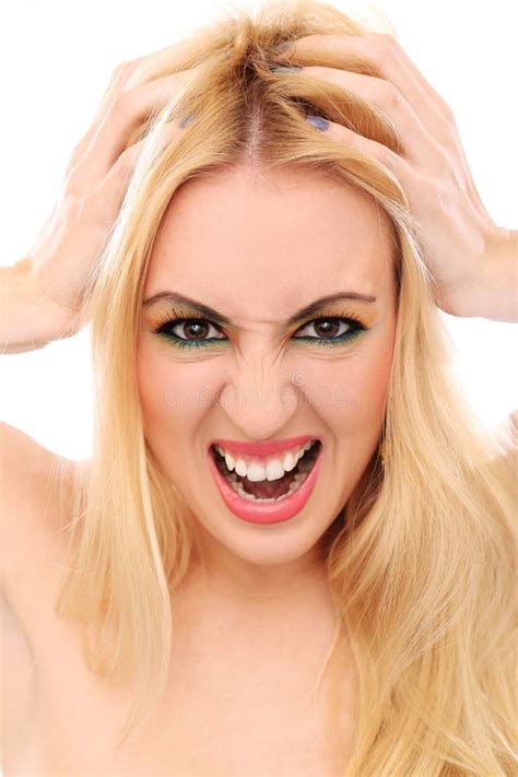 Blonde Woman Gone Really Crazy About Something Stock Photo Image Of Isolated Body