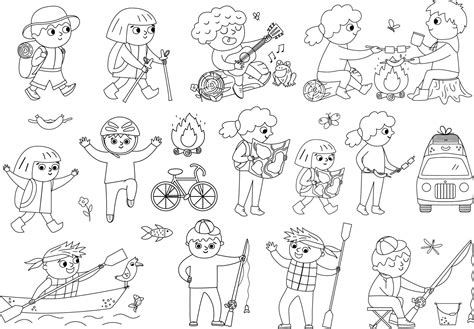 summer kids clipart black  white